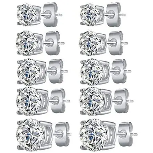 5 Pairs Cubic Zirconia Stud Earrings Set, Hypoallergenic CZ Diamond Stud Earrings 925 Sterling Silver Dainty Earrings for Women Girls 5 Pairs Cubic Zirconia Stud Earrings Set, Hypoallergenic CZ Diamond Stud Earrings 925 Sterling Silver Dainty Earrings for Women Girls