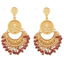 Touchstone''Tribal Bohemian Chic'' Indian Bollywood pretty fringes and floral theme ethnic south Indian Chandbali Moon bridal designer jewelry chandelier earrings for women