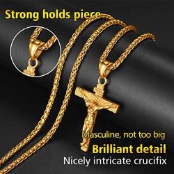 ChainsPro Can Customized, Crucifix Cross Pendant Necklace, with Chain-22+2'', Stainless Steel/Gold Plated (Send Gift Box)