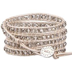 KELITCH Fashion Gray Crystal Beaded 5 Wrap Bracelet On Leather Strand Bracelets Jewelry