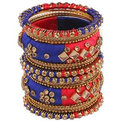 Efulgenz Fashion Jewelry Indian Bollywood Gold Plated Crystal Beaded Multicolor Silk Thread Tassel Bracelet Bangle Set