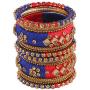 Efulgenz Fashion Jewelry Indian Bollywood Gold Plated Crystal Beaded Multicolor Silk Thread Tassel Bracelet Bangle Set
