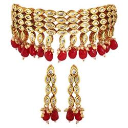 MUCH-MORE Indian Traditional Kundan Necklace Earrings Set Ethnic Bollywood Wedding Party Wear Jewelry for Women/Girls