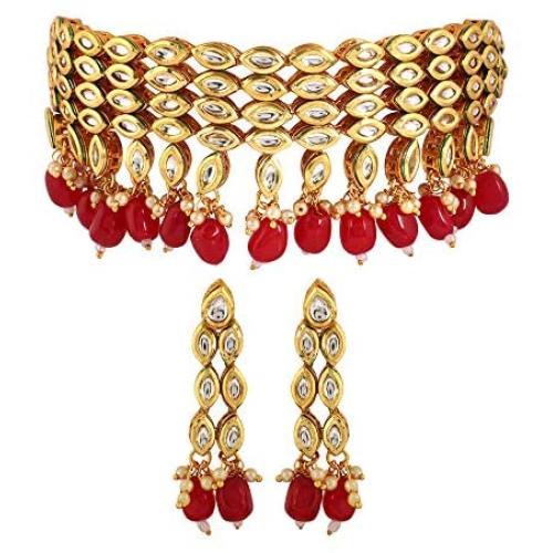 MUCH-MORE Indian Traditional Kundan Necklace Earrings Set Ethnic Bollywood Wedding Party Wear Jewelry for Women/Girls