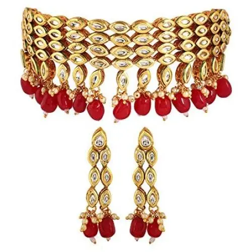 MUCH-MORE Indian Traditional Kundan Necklace Earrings Set Ethnic Bollywood Wedding Party Wear Jewelry for Women/Girls MUCH-MORE Indian Traditional Kundan Necklace Earrings Set Ethnic Bollywood Wedding Party Wear Jewelry for Women/Girls