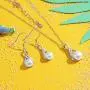 Cat Eye Jewels 8mm Pearl Necklace Earrings Set Dangle Stud 925 Sterling Silver Cubic Zircona Weeding Jewelry for Brides and Bridesmaids