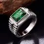 BONLAVIE Mens Wedding Engagement Rings Emerald Cut 8x10mm Created Black Onyx Green Emerald White Cubic Zirconia 925 Sterling Silver 11mm Bands Size 6-12