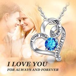 Birthstone Necklaces For Women, AEONSLOVE Sterling Silver Heart Necklace with Birthstone Heart Crystal Pendant I Love You for Always and Forever Birthstone Jewelry Gifts For Mothers Mom Grandma