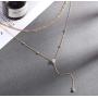 Blufly Layered Y Pendant Necklace Crystal Choker Beads Necklaces Lariat Long Necklace Chain jewelry for Women and Girls (GOLD)