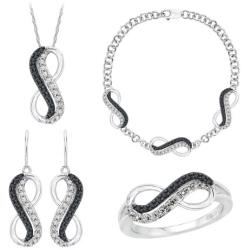 KATARINA Infinity Black and White Diamond Jewelry Set in 10K White Gold (7/8 cttw)