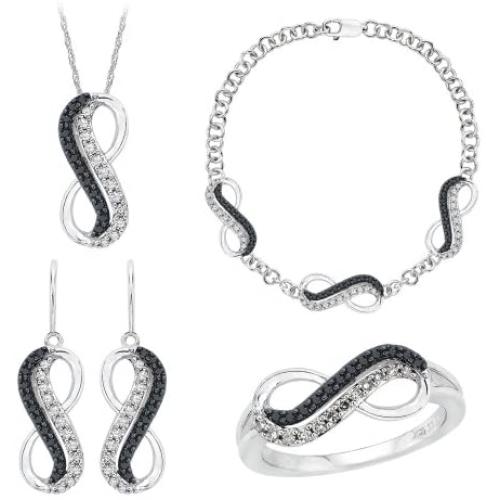 KATARINA Infinity Black and White Diamond Jewelry Set in 10K White Gold (7/8 cttw)