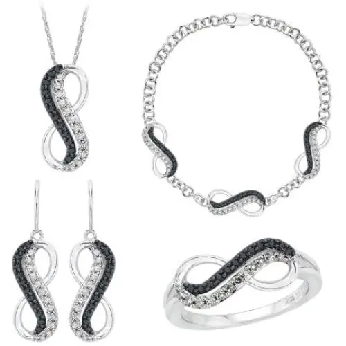 KATARINA Infinity Black and White Diamond Jewelry Set in 10K White Gold (7/8 cttw)