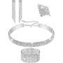 Hicarer Women Rhinestone Stretch Bracelet Bangle Crystal Rhinestone Necklace Ring Dangle Fringe Earrings