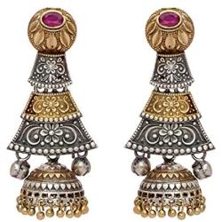 Aheli Dual Tone Indian Boho Oxidized Jhumka Jhumki Earrings Ethnic Wedding Party Tribal Fashion Jewelry for Women Girls
