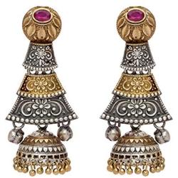 Aheli Dual Tone Indian Boho Oxidized Jhumka Jhumki Earrings Ethnic Wedding Party Tribal Fashion Jewelry for Women Girls