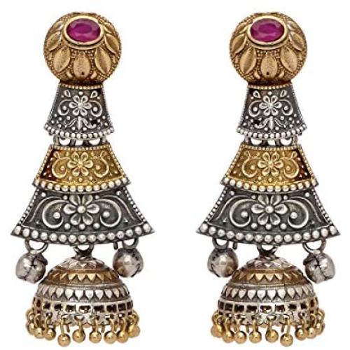 Aheli Dual Tone Indian Boho Oxidized Jhumka Jhumki Earrings Ethnic Wedding Party Tribal Fashion Jewelry for Women Girls