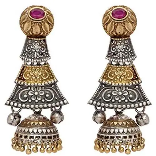 Aheli Dual Tone Indian Boho Oxidized Jhumka Jhumki Earrings Ethnic Wedding Party Tribal Fashion Jewelry for Women Girls Aheli Dual Tone Indian Boho Oxidized Jhumka Jhumki Earrings Ethnic Wedding Party Tribal Fashion Jewelry for Women Girls
