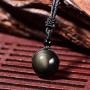Double Rainbow Eyes 16mm Natural Obsidian Stone Pendant Lucky Blessing Beads Pendant Necklace with Adjustable Braided Rope Cord Amulet