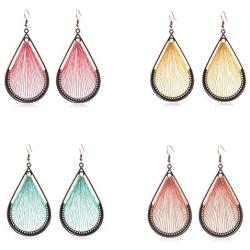 4 Pairs Trendy Metal Hollow Leaf Earring Set Bohemian Teardrop Dainty Earring Colorful Handmade Braid Earring Set for Women Girls Jewelry