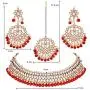 Aheli Faux Kundan Beaded Necklace Earrings Maang Tikka Indian Bollywood Ethnic Jewelry Set for Women