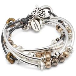 Lizzy James Bella Bracelet Necklace in Silver and Metallic Gunmetal Gray Leather