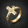 HZMAN Vintage Stainless Steel Jesus Cross Band INRI Crucifix Ring Silver Gold