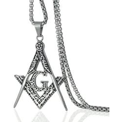 Ahappy-Gold Filled Sculpture Freemasonry Masonic Mason Pendant Necklace 19.68'' 23.6'' 27.55'' 31.5'' N282