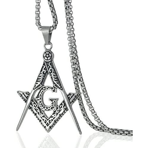 Ahappy-Gold Filled Sculpture Freemasonry Masonic Mason Pendant Necklace 19.68'' 23.6'' 27.55'' 31.5'' N282