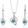 Swiss Blue Topaz Pendant Earrings Necklace Set Sterling Silver 2.50 Carats