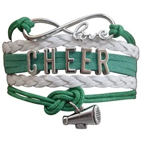 Cheer Charm Bracelet- Green Infinity Love Adjustable Cheerleading Jewelry in Team Colors for Cheerleader Cheer Charm Bracelet- Green Infinity Love Adjustable Cheerleading Jewelry in Team Colors for Cheerleader