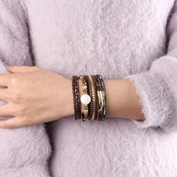 AZORA Leather Wrap Bracelet for Women Multi Strands Feather Cuff Bracelets with Magnetic Clasp Gift for Women Girls