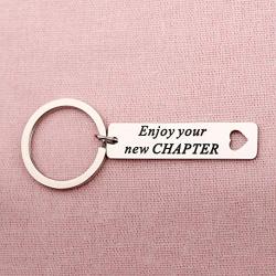 SEIRAA Bookworm Gift Enjoy Your New Chapter Keychain Retirement Gift New Beginnings Jewelry Librarian Teacher Gift