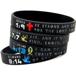 Ezekiel Gift Co. Symbols of Faith Bible Bracelets with Christian Symbols - Set of 4 Scripture Silicone Wristbands for Men Women
