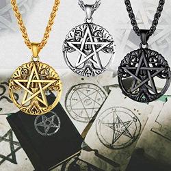 PROSTEEL Stainless Steel Tetragrammaton Pentacle Necklace, Eliphas Levis Pentagram, Men Women Amulet Statement Jewelry, Wiccan Magical Star Satanism Pendant Necklace, Come Gift Box