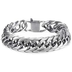 Hermah Heavy Mens Bracelet Chain 316L Stainless Steel Silver Gold Black Color Punk Double Curb Cuban Rombo Link 10/15mm 7-11inch