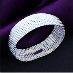 IVYRISE Bracelet 925 Sterling Silver Plated Jewelry Sideway Big Flat Link Chain Mesh Bangle Bracelet for Women