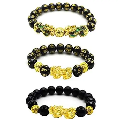 Feng Shui Black Obsidian Wealth Bracelet, 3 Pcs Good Luck Pi Xiu Bracelets for Women Men Attract Health Wealth Money Feng Shui Jewelry