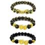 Feng Shui Black Obsidian Wealth Bracelet, 3 Pcs Good Luck Pi Xiu Bracelets for Women Men Attract Health Wealth Money Feng Shui Jewelry