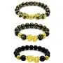 Feng Shui Black Obsidian Wealth Bracelet, 3 Pcs Good Luck Pi Xiu Bracelets for Women Men Attract Health Wealth Money Feng Shui Jewelry