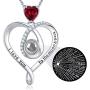 I Love You Necklace 100 Languages April Birthstone Jewelry Simulataed Diamond Mothers Day Gifts for Mom Amethyst Aquamarine Emerald Pink Tourmaline Garnet Birthday Pendant