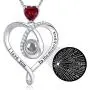 I Love You Necklace 100 Languages April Birthstone Jewelry Simulataed Diamond Mothers Day Gifts for Mom Amethyst Aquamarine Emerald Pink Tourmaline Garnet Birthday Pendant