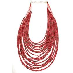 Necklace / 20 Layers Bib Statement Collar Glass Beaded Choker Necklace Fashion Jewelry For Women (Red)