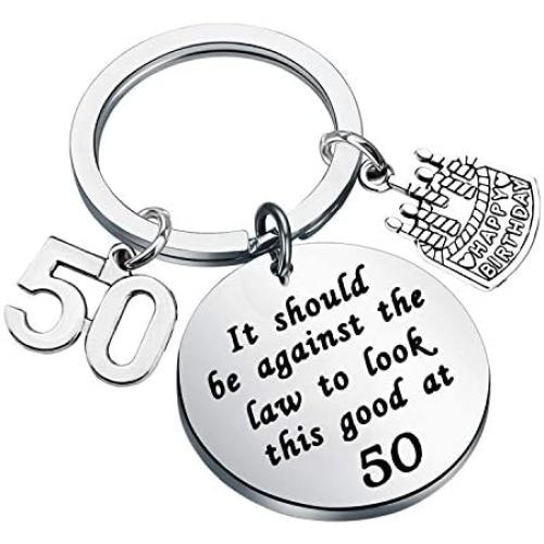 PENQI Funny 40th 50th 60 th Birthday Gifts It Should be Against The Law to Look This Good at 40/50/60 Happy Birthday Keychain for Women Men