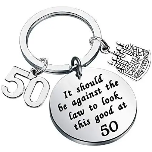 PENQI Funny 40th 50th 60 th Birthday Gifts It Should be Against The Law to Look This Good at 40/50/60 Happy Birthday Keychain for Women Men