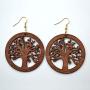 2 Pairs Bohemian Lightweight Wooden Tree of Life Dangle Earrings Handmade Teardrop Round Wood Earrings for Women