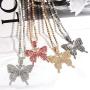 Butterfly Necklace Tennis Link Chain Butterfly Necklace Iced Out Zirconia Butterfly Pendent Hip Hop Choker Necklace for Women Girls