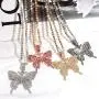 Butterfly Necklace Tennis Link Chain Butterfly Necklace Iced Out Zirconia Butterfly Pendent Hip Hop Choker Necklace for Women Girls