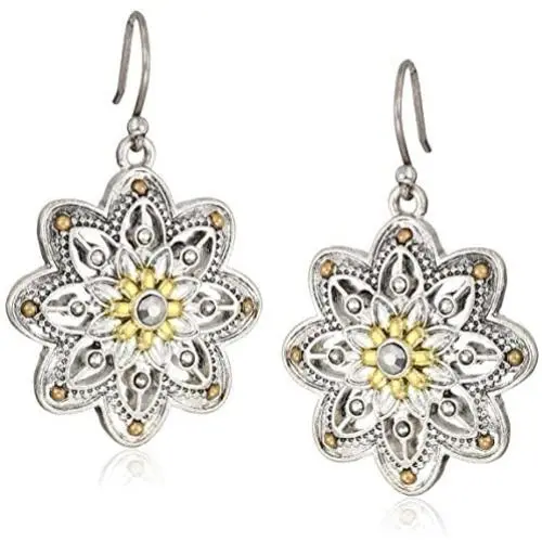 Lucky Brand Flower Drop Earrings, Two Tone, One Size Lucky Brand Flower Drop Earrings, Two Tone, One Size