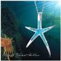 Cuoka Starfish Necklace, 925 Sterling Silver with Opal, Hawaiian Beach Nautical Ocean Pendant, Starfish Jewelry Opal Jewelry Valentine Gifts for Women Girlfriend Daughter