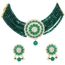 Sukh Collection Jewellery Crystal Elements CZ Stone Floral Shape Indian Bollywood Traditional Necklace Set for Women Wedding